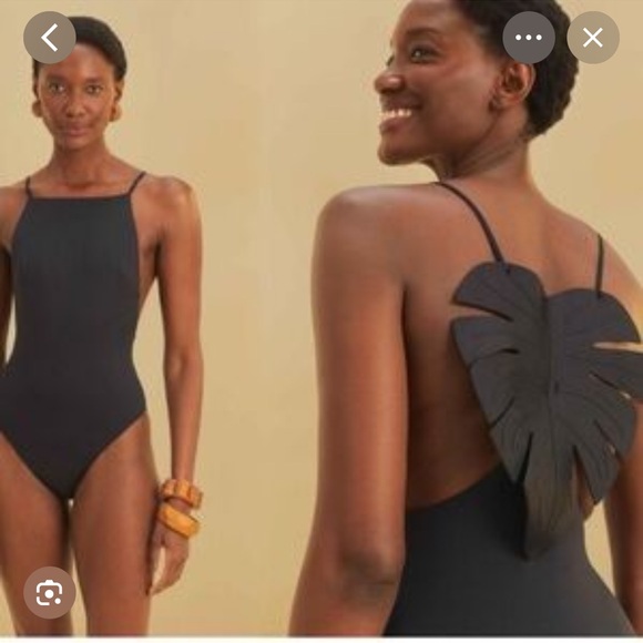 Farm Rio 🌴☀️ Made In Brazil Black Leaf One-piece High Neck Swimsuit - Picture 6 of 7